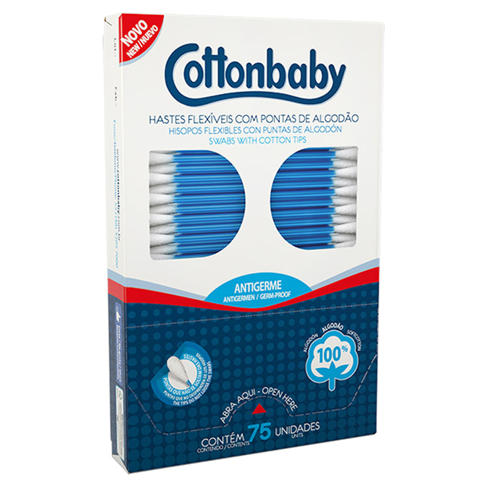 HASTES FLEXIVEIS COTTONBABY PACOTE COM 75 UNIDADES