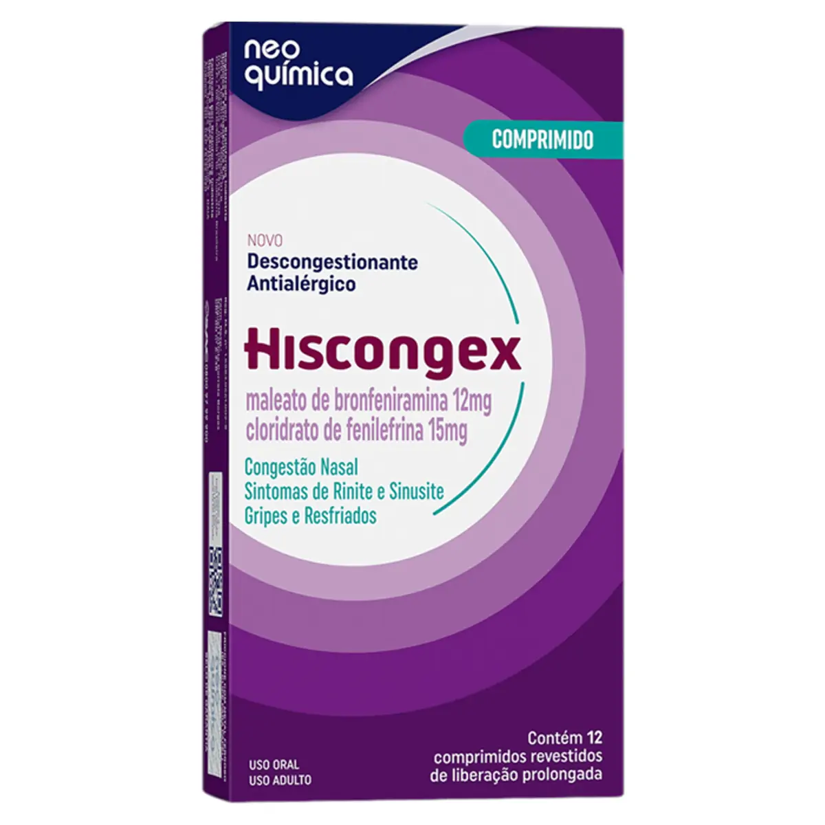 HISCONGEX 12MG+15MG NEO QUIMICA CAIXA COM 12 COMPRIMIDOS REVESTIDOS DE LIBERACAO PROLONGADA