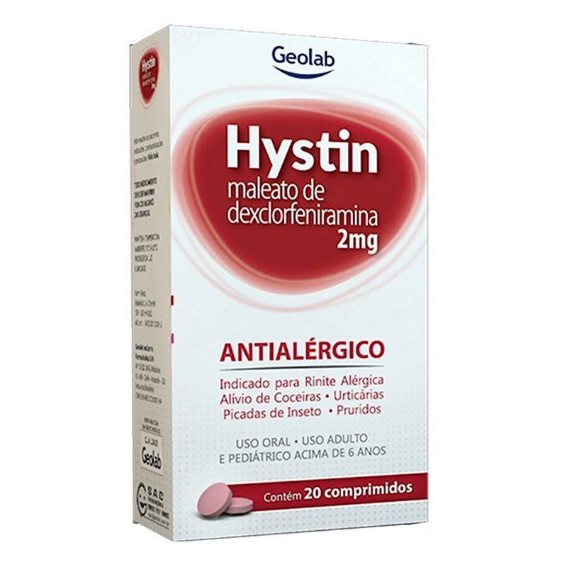 HYSTIN 2MG GEOLAB CAIXA COM 20 COMPRIMIDOS