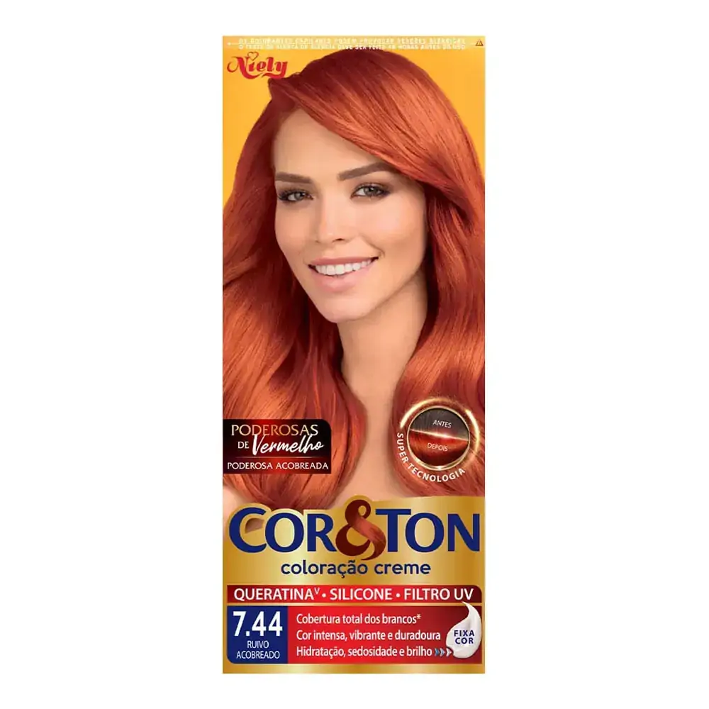 KIT COLORACAO CREME NIELY COR & TON 7.44 RUIVO ACOBREADO