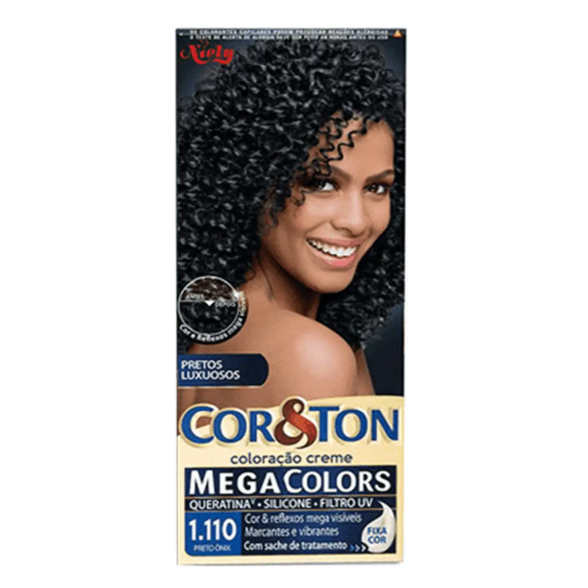 KIT COLORACAO CREME NIELY COR & TON MEGA COLORS 1.110 PRETO ONIX