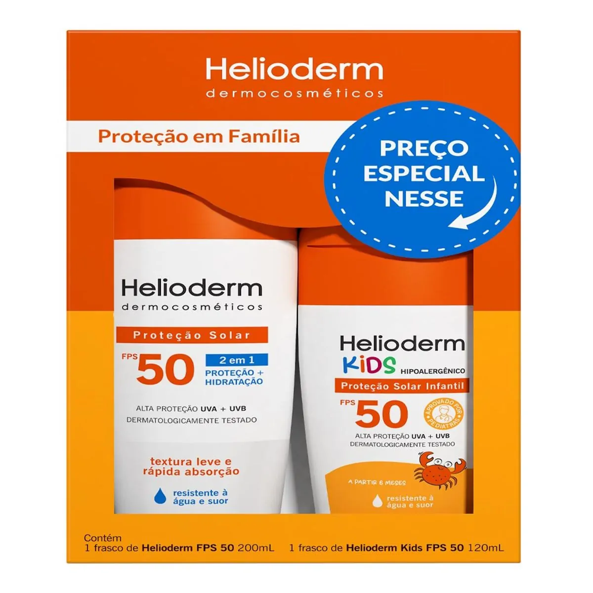 KIT HELIODERM FAMILIA FPS50 200ML + KIDS FPS50 120ML