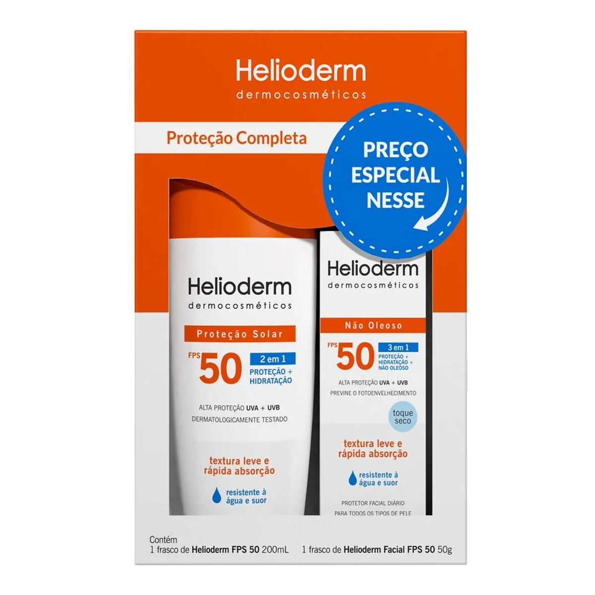KIT PROTETOR SOLAR HELIODERM CORPO E FACIAL FPS50