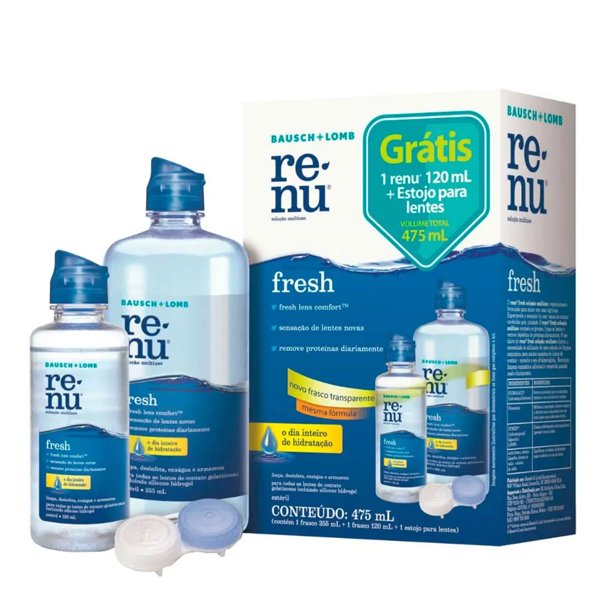 KIT RENU FRESH SOLUCAO MULTIUSO 120ML + 355ML + ESTOJO DE LENTES