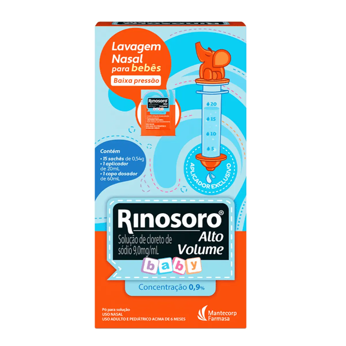 KIT RINOSORO ALTO VOLUME BABY COM 15 SACHES, FRASCO DE 60ML E SERINGA DE 20ML