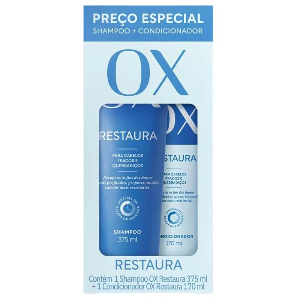 KIT SHAMPOO E CONDICIONADOR OX RESTAURA 375ML E 170ML