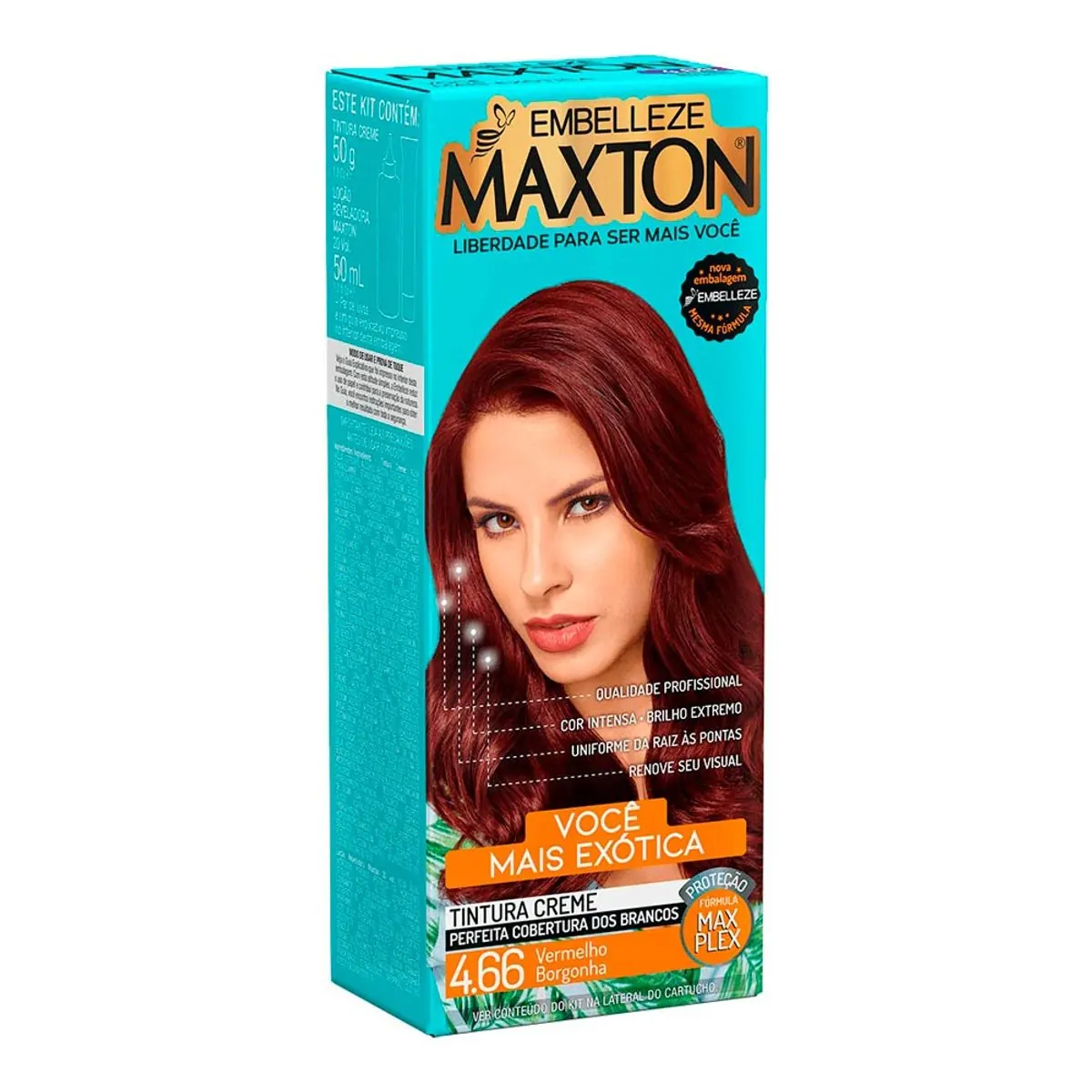 KIT TINTURA CREME MAXTON COR 4.66 VERMELHO BORGONHA