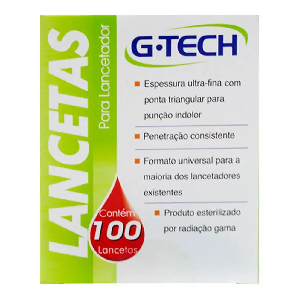 LANCETAS PARA LANCETADOR G-TECH 28G COM 100 UNIDADES
