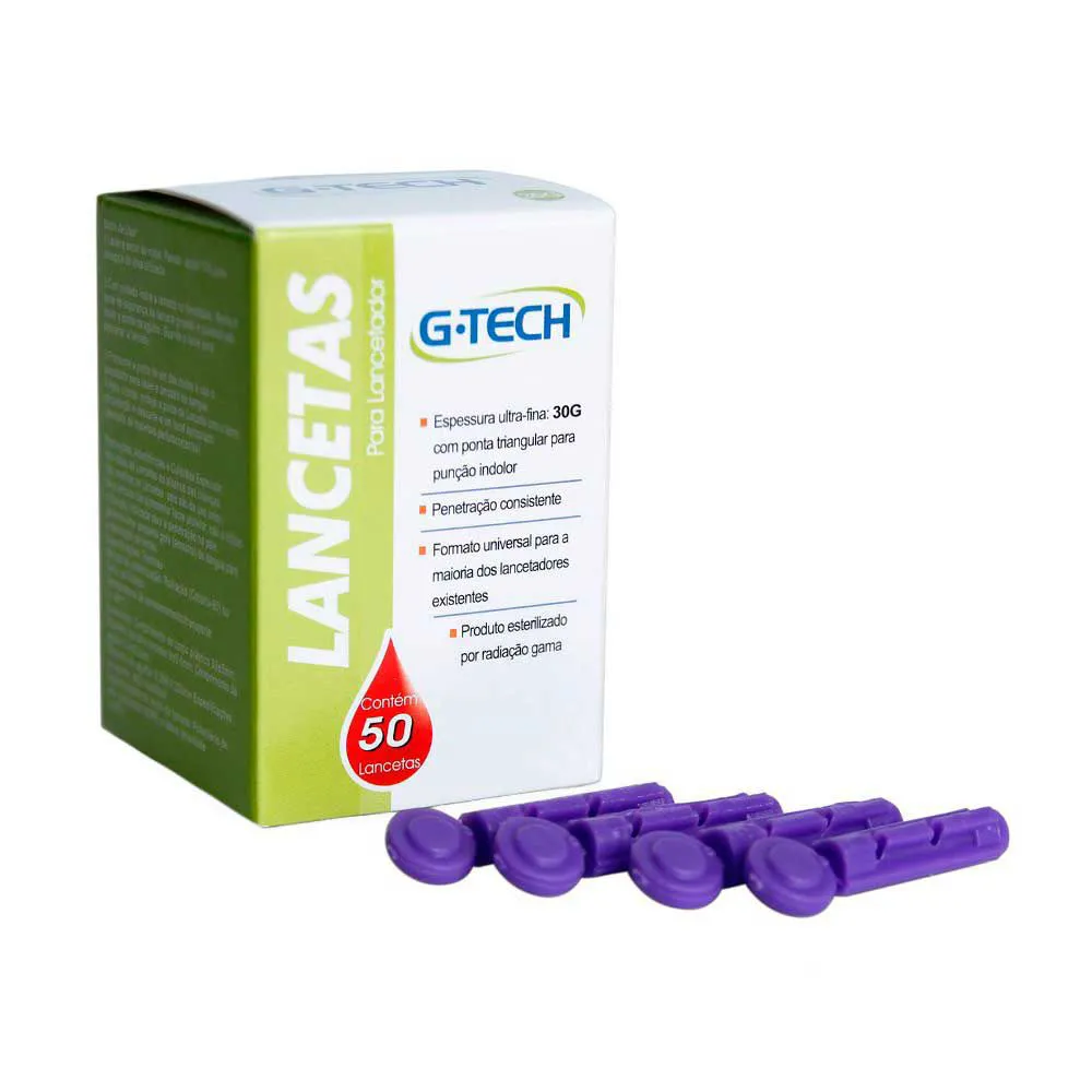 LANCETAS PARA LANCETADOR G-TECH 30G COM 50 UNIDADES