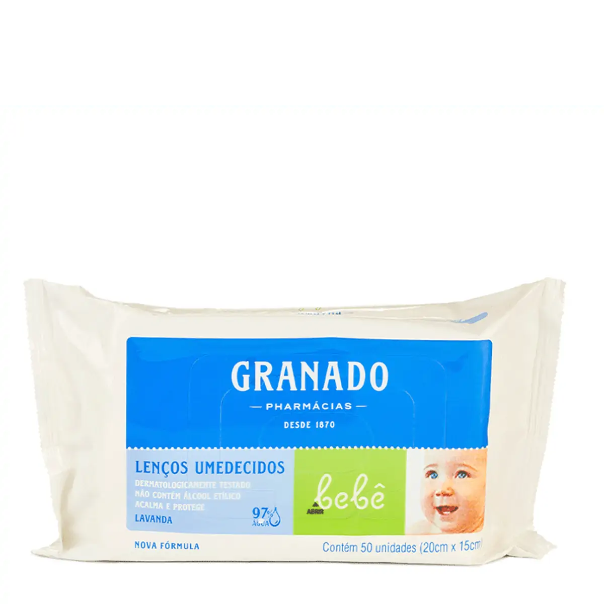 LENCO UMEDECIDO GRANADO BEBE LAVANDA COM 50 UNIDADES