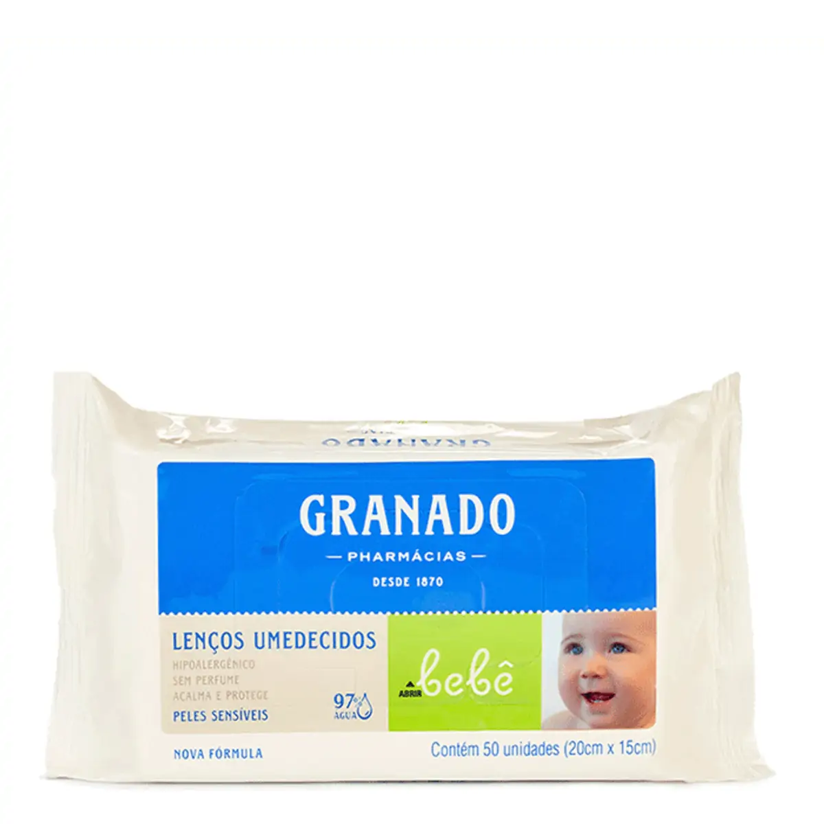 LENCO UMEDECIDO GRANADO BEBE PELE SENSIVEL COM 50 UNIDADES