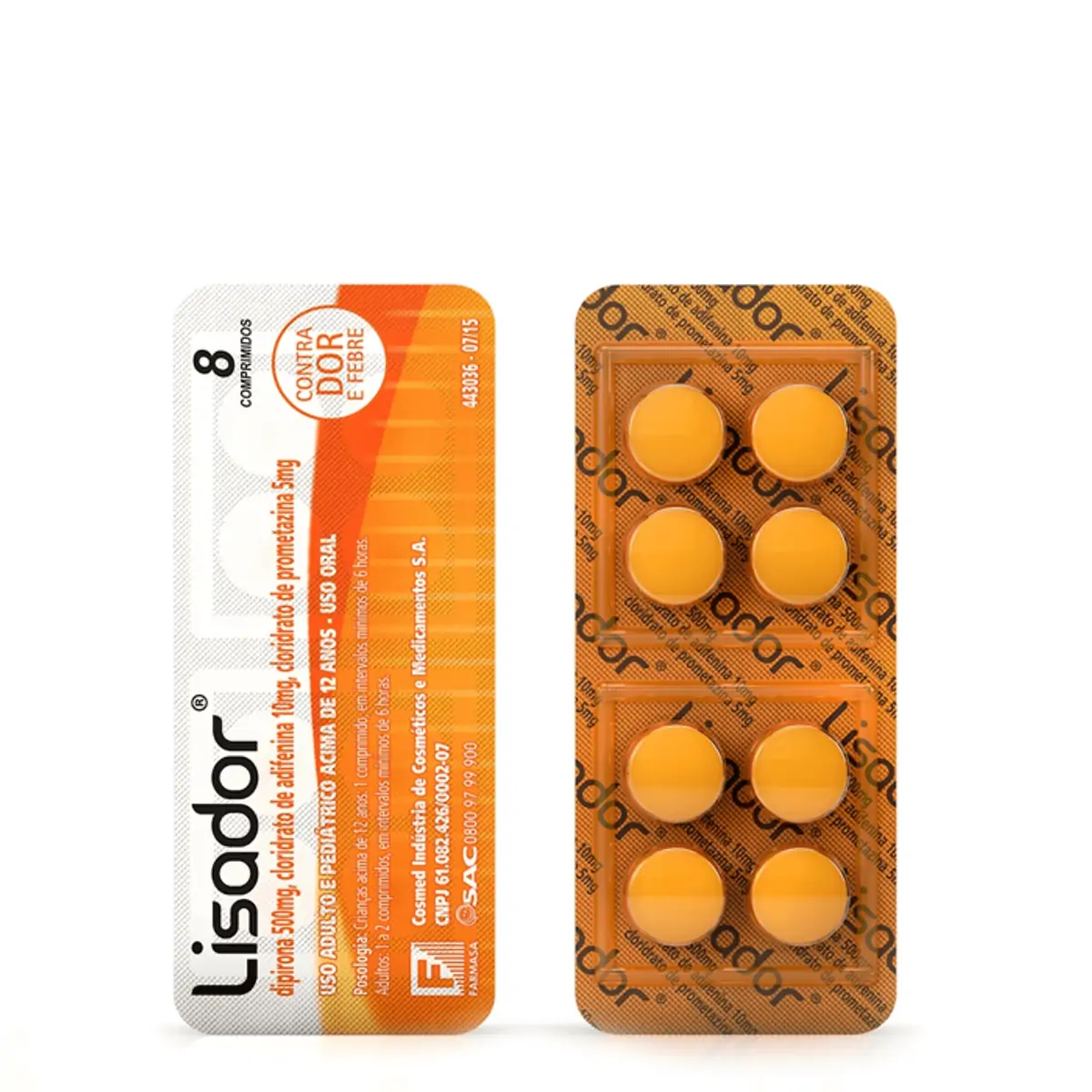LISADOR 500MG+5MG+10MG CARTELA COM 8 COMPRIMIDOS