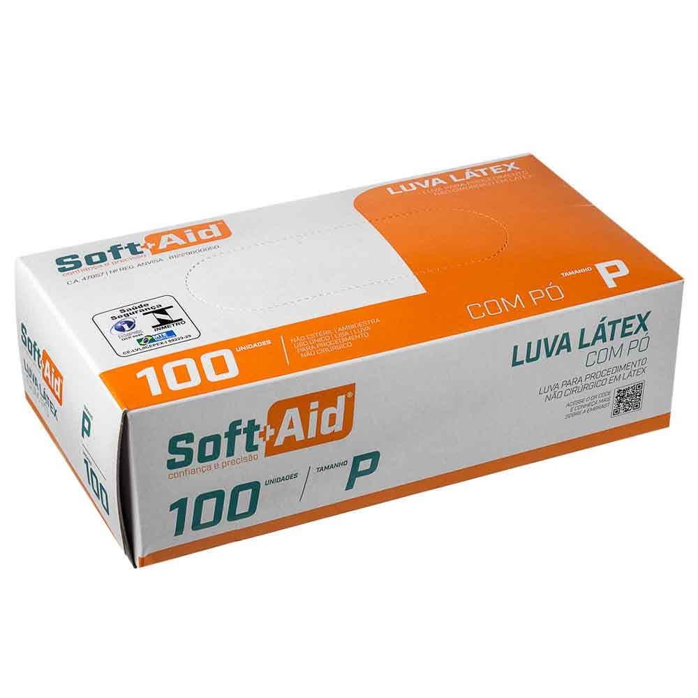 LUVA DE LATEX SOFT+AID COM PO TAMANHO G PACOTE COM 100