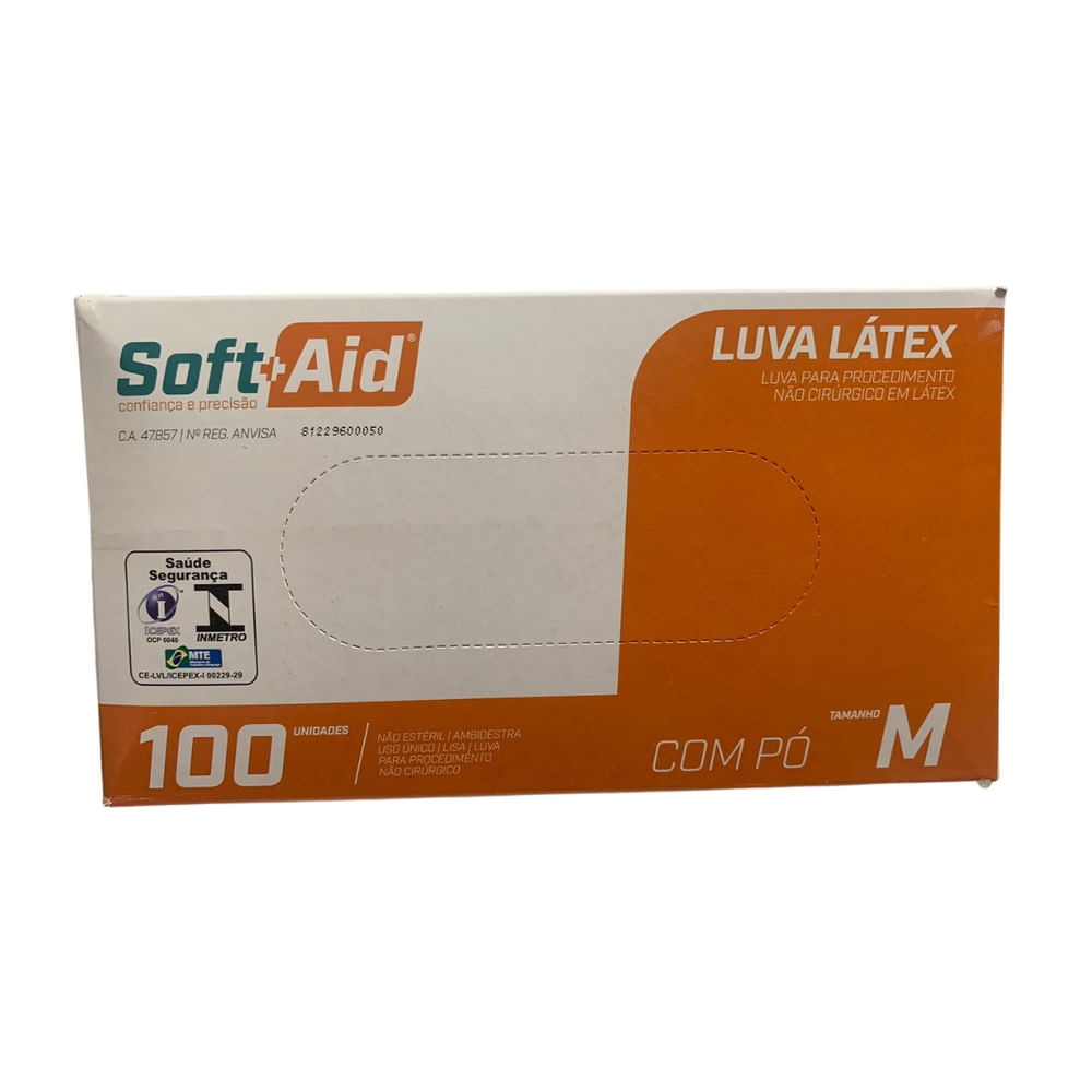 LUVA DE LATEX SOFT+AID COM PO TAMANHO M PACOTE COM 100