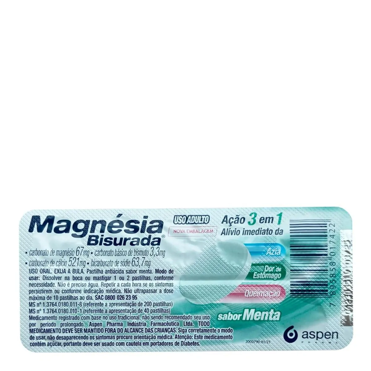 MAGNESIA BISURADA 63,7MG+521MG+67MG+3,3MG CARTELA