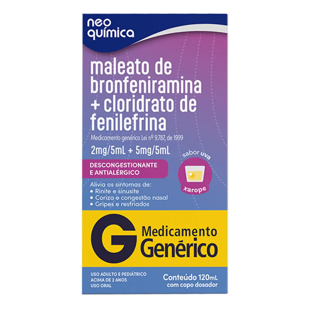 MALEATO DE BRONFENIRAMINA+CLORIDRATO DE FENILEFRINA 0,4MG+1MG/ML XAROPE FRASCO COM 120ML E SERINGA DOSADORA