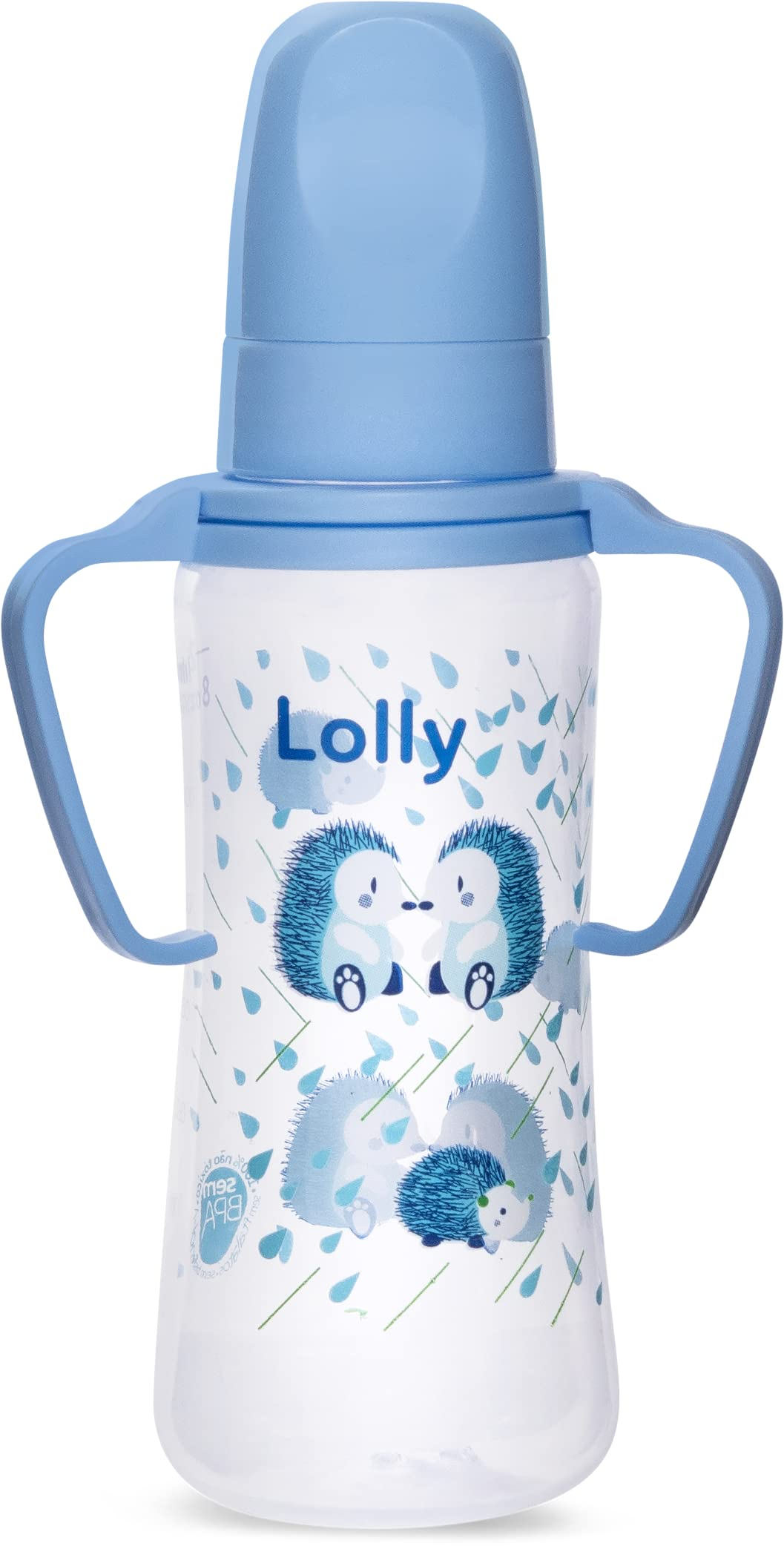 MAMADEIRA LOLLY ZOO COM ALCA 250ML REDONDA AZUL