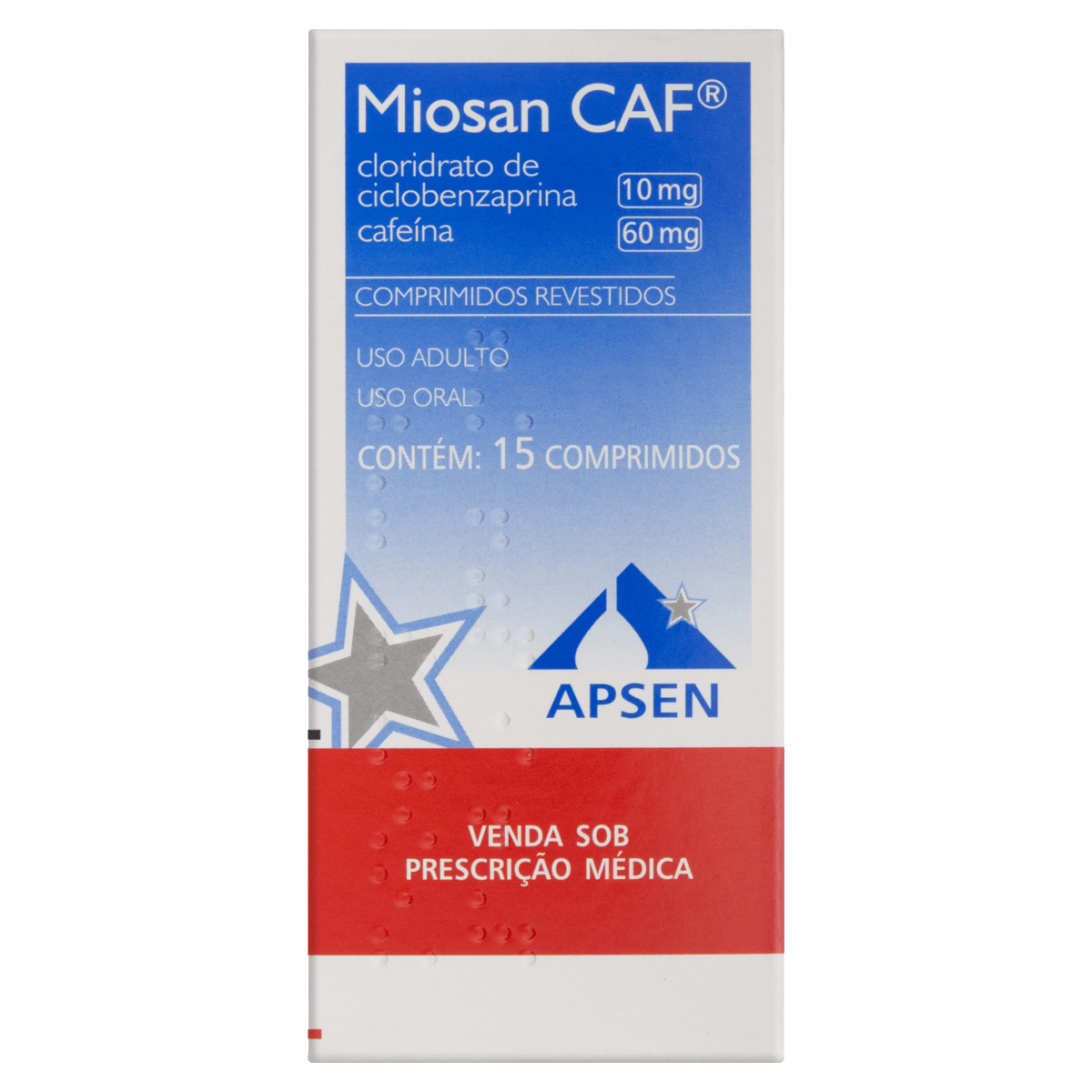 Thumbnail de MIOSAN CAF 10MG+60MG APSEN CAIXA COM 15 COMPRIMIDOS REVESTIDOS