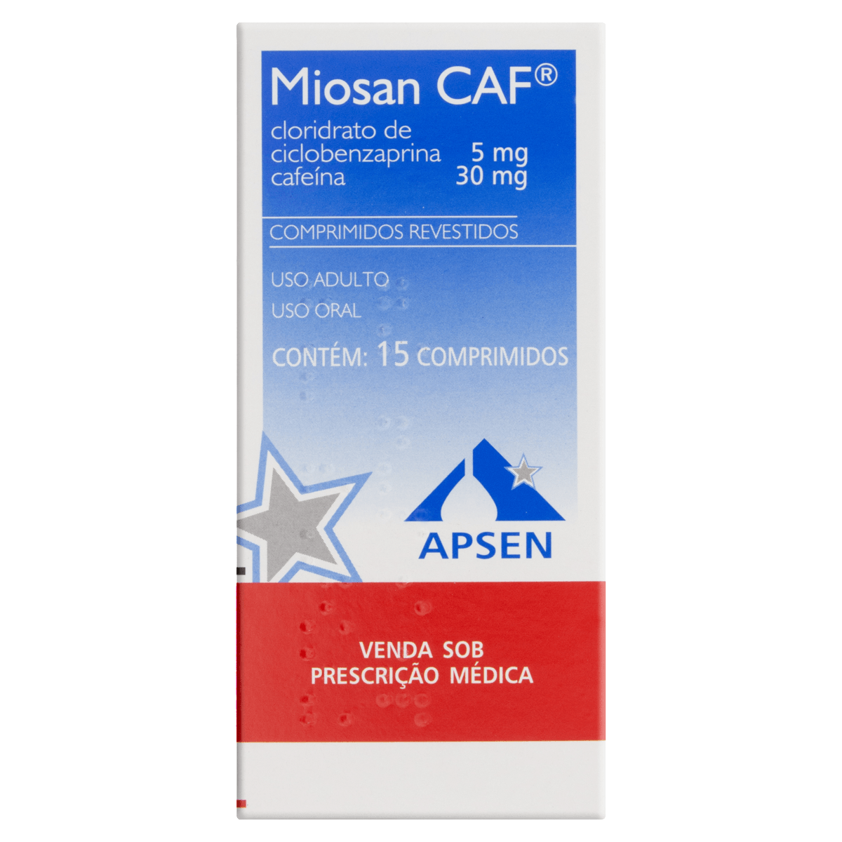 Thumbnail de MIOSAN CAF 5MG+30MG APSEN CAIXA COM 15 COMPRIMIDOS REVESTIDOS