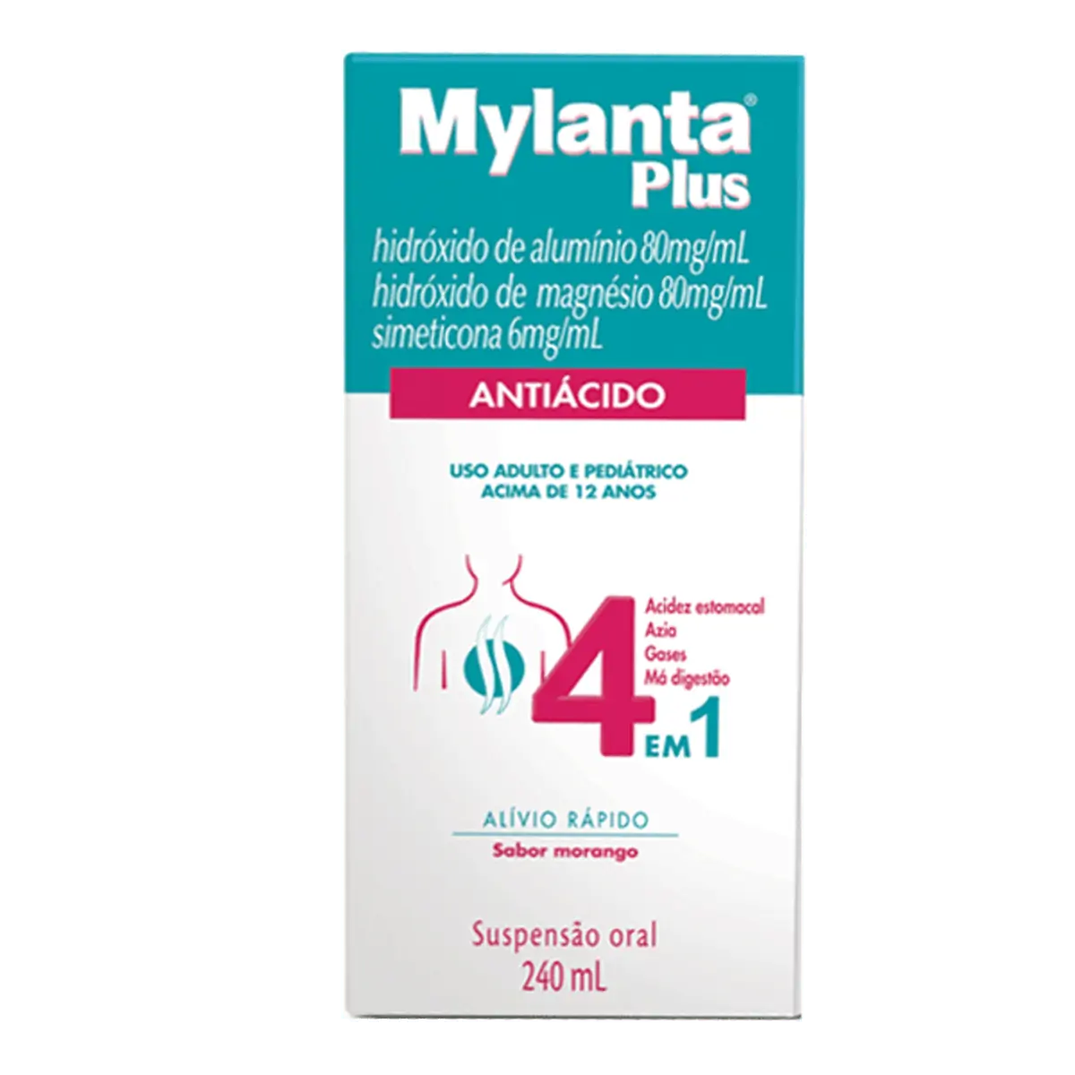 MYLANTA PLUS 80MG+80MG+6MG SUSPENSAO ORAL SABOR MORANGO 240ML