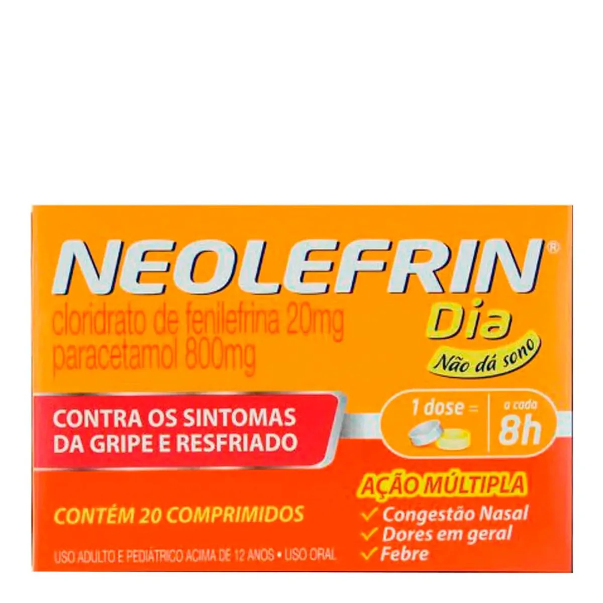 Thumbnail de NEOLEFRIN DIA 800MG+20MG CAIXA COM 10 COMPRIMIDOS AMARELOS E 10 BRANCOS