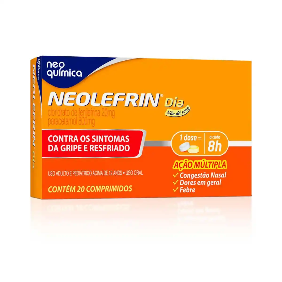 NEOLEFRIN DIA 800MG+20MG CAIXA COM 10 COMPRIMIDOS AMARELOS E 10 BRANCOS