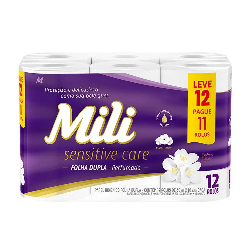 PAPEL HIGIENICO MILI 30M PERFUMADO FOLHA DUPLA LEVE 12 PAGUE 11