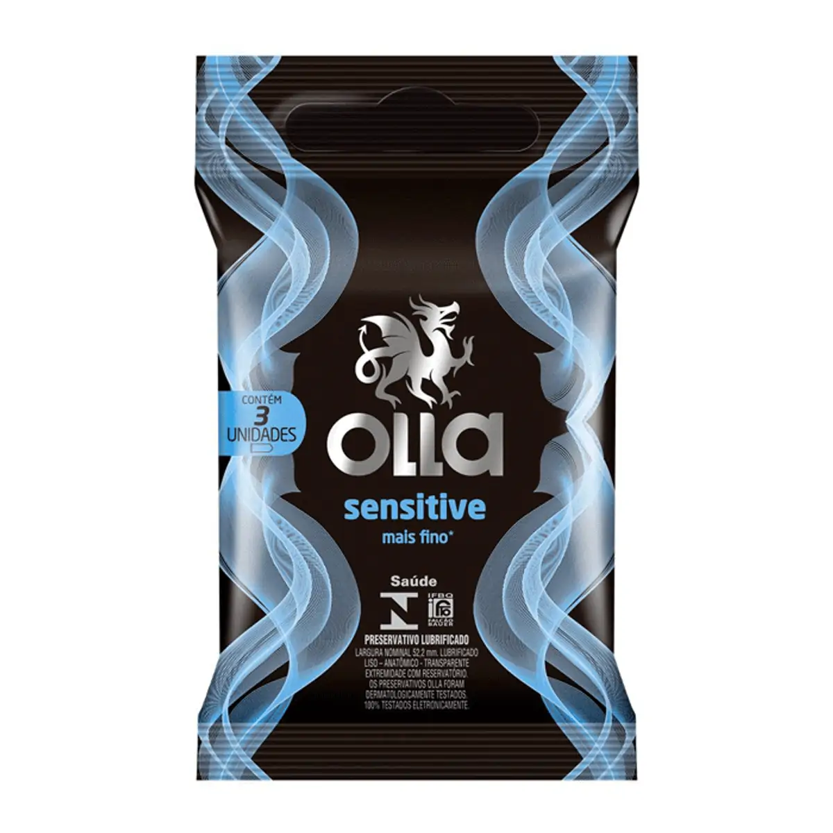 PRESERVATIVO MASCULINO LUBRIFICADO SENSITIVE OLLA PACOTE COM 3 UNIDADES
