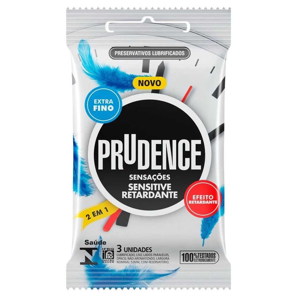 PRESERVATIVO PRUDENCE SENSACOES SENSITIVE RETARDANTE COM 3 UNIDADES