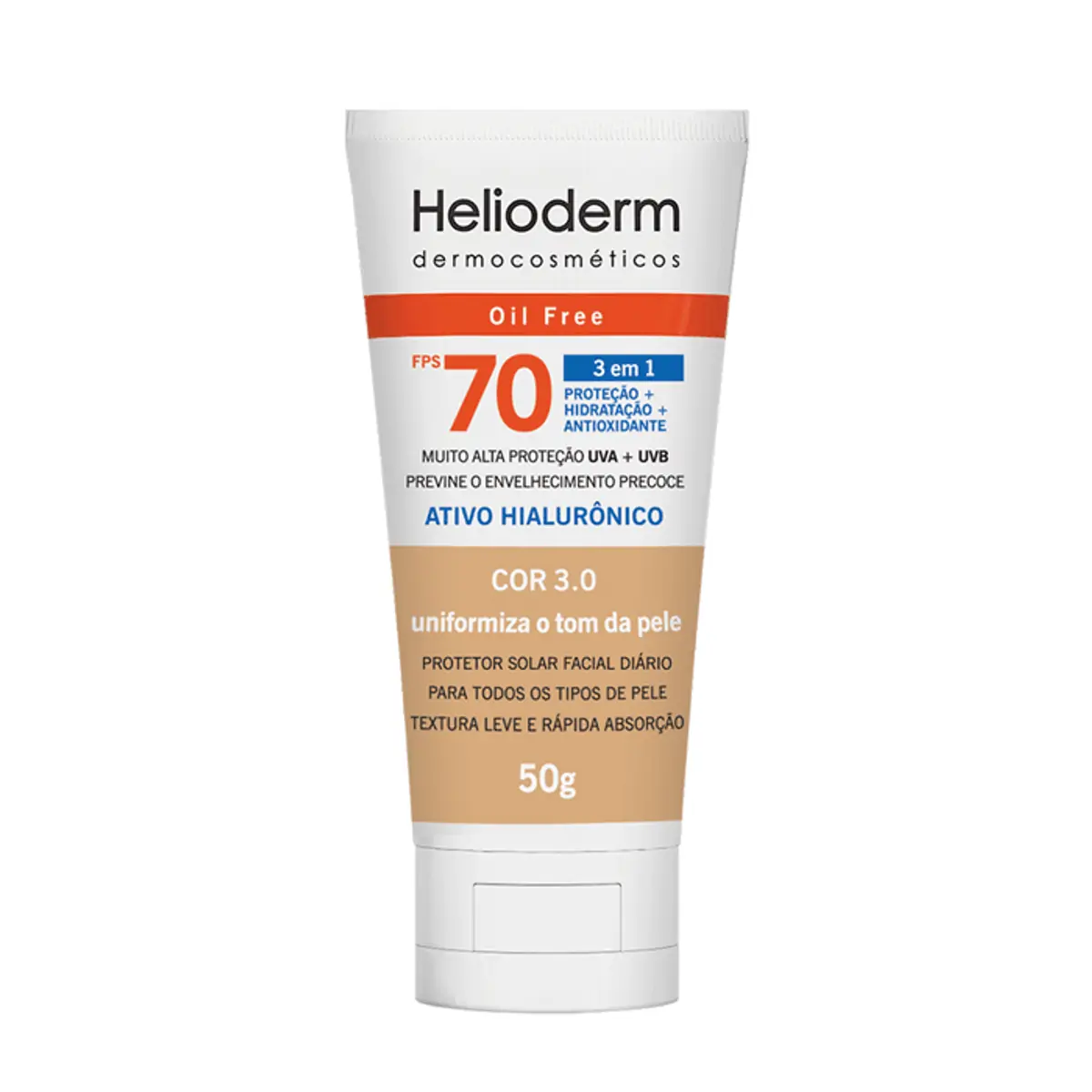 PROTETOR SOLAR FACIAL HELIODERM DERMO FPS70 COR BEGE MEDIO 50G