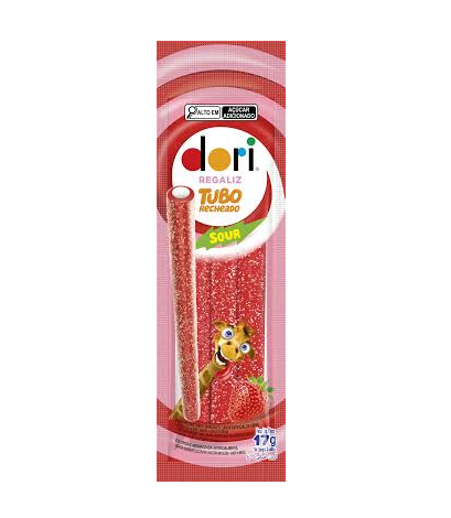 REGALIZ DORI TUBO RECHEADO MORANGO ACIDO 17G