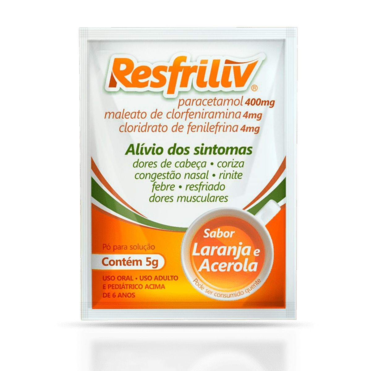 RESFRILIV 400MG+4MG+4MG CAIXA COM 50 ENVELOPES SABOR LARANJA E ACEROLA
