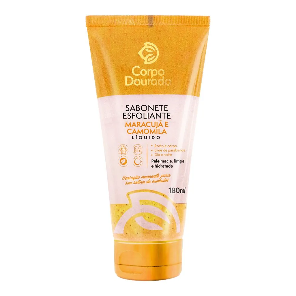 SABONETE LIQUIDO ESFOLIANTE CORPO DOURADO MARACUJA E CAMOMILA 180ML