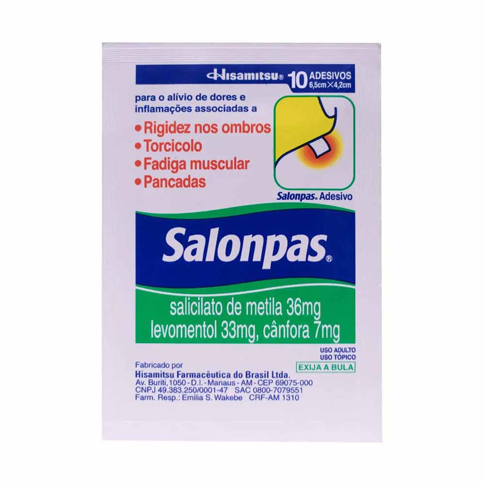 SALONPAS ADESIVO PEQUENO 36MG 33MG 7 1MG COM 10 UNIDADES