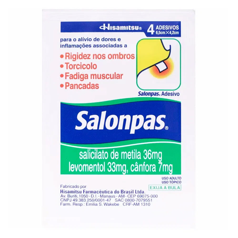 SALONPAS ADESIVO PEQUENO 36MG 33MG 7 1MG COM 4 UNIDADES