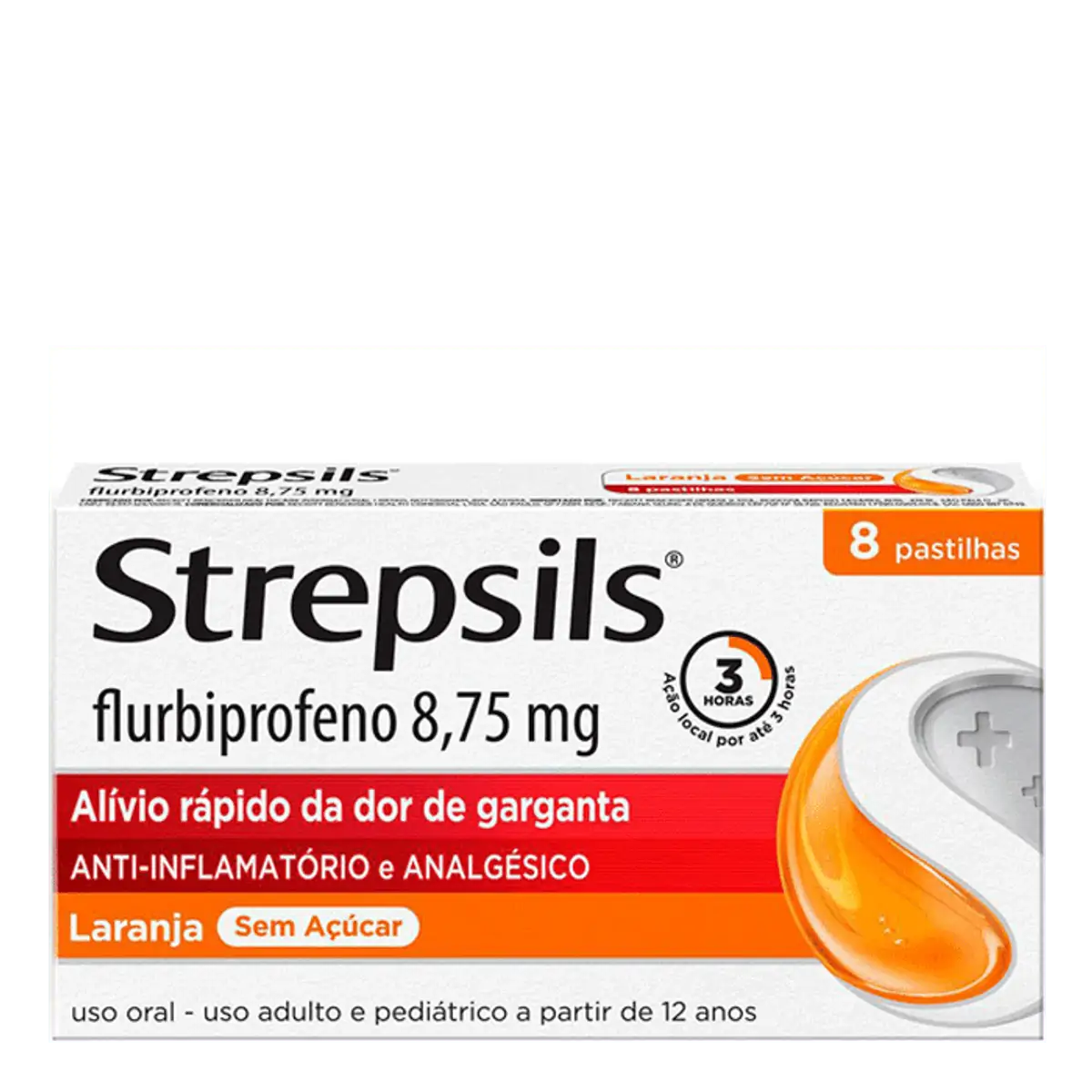STREPSILS PASTILHA 8 75MG SABOR LARANJA COM 8 UNIDADES