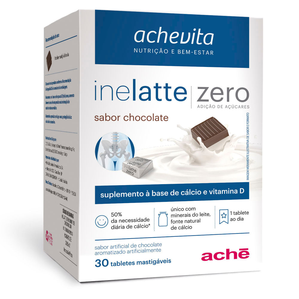 SUPLEMENTO INELATTE ZERO SABOR CHOCOLATE CAIXA COM 30 TABLETES MASTIGAVEIS