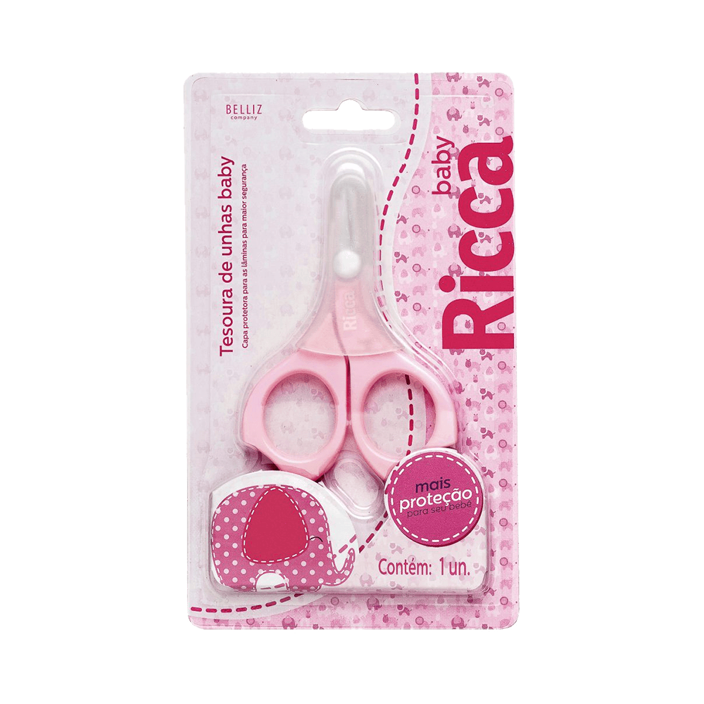 TESOURA DE UNHA BABY RICCA COLORS ROSA COM 1 UNIDADE
