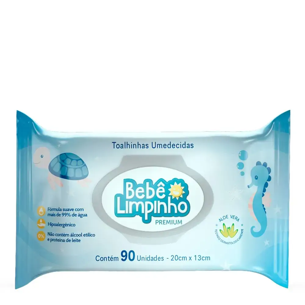 TOALHA UMEDECIDA BEBE LIMPINHO COM 90 UNIDADES