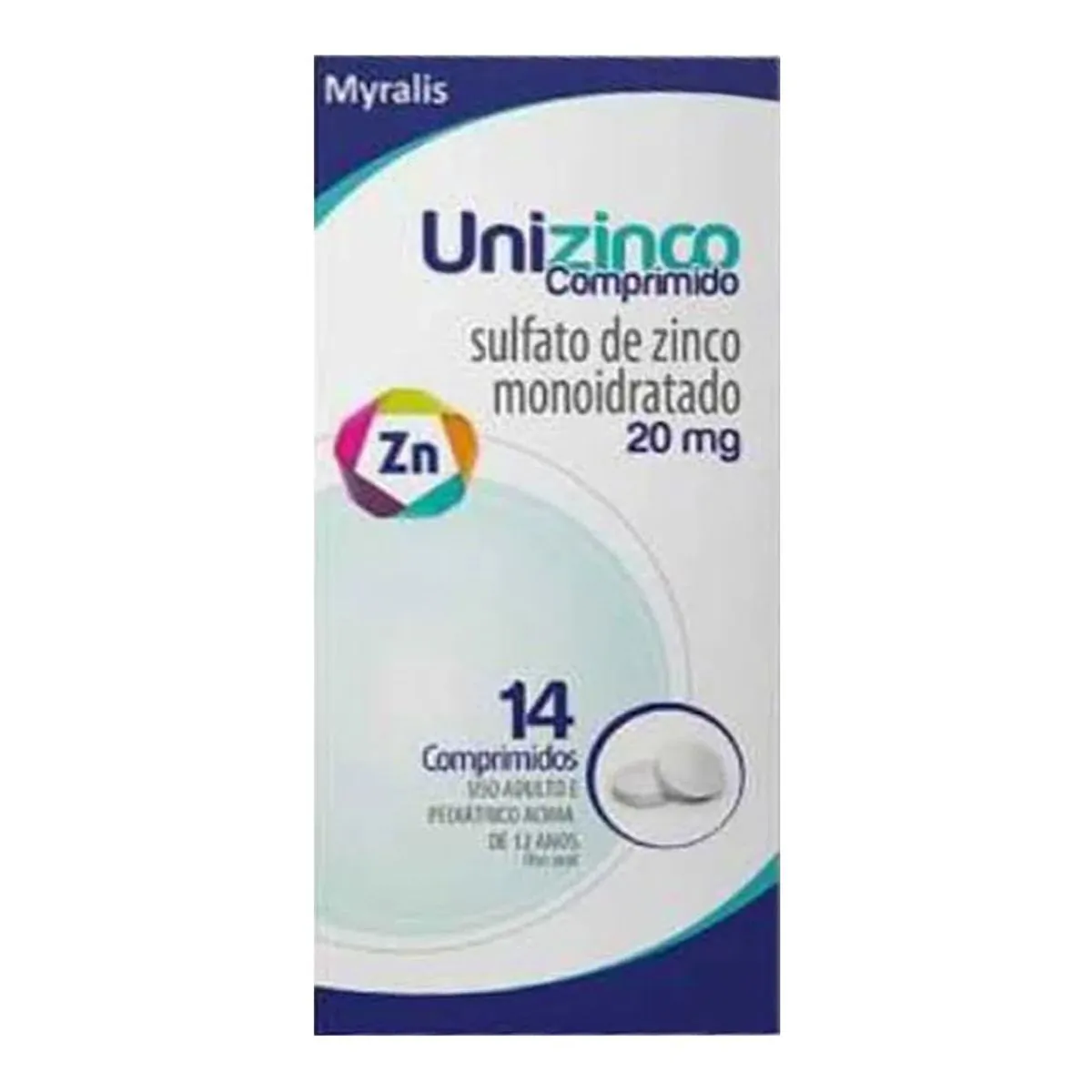 UNIZINCO 20MG MYRALIS PHARMA COM 14 COMPRIMIDOS