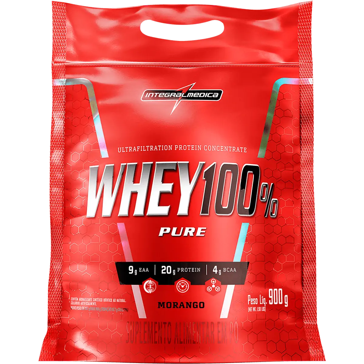 WHEY PROTEIN 100% INTEGRALMEDICA SABOR MORANGO REFIL 907G